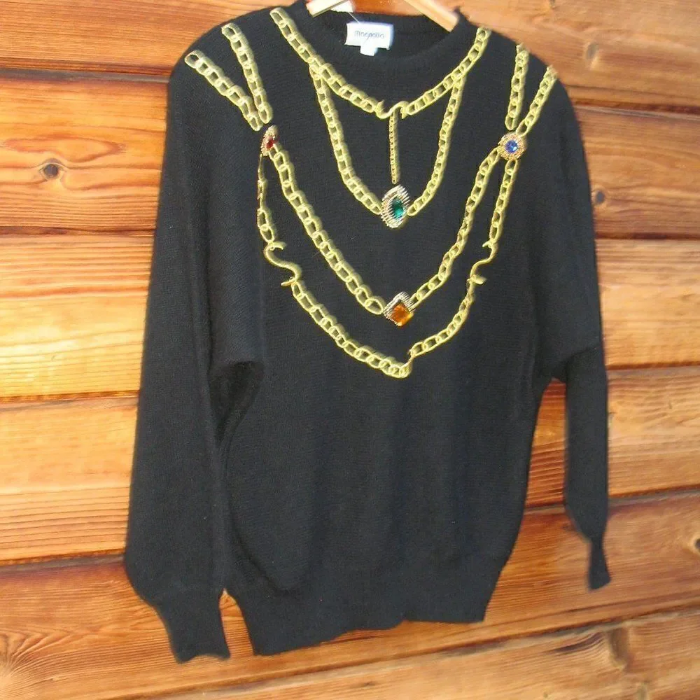 NWT Vintage 80's Black Wool Angora Sweater